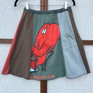 Sardine Upcycled Panel Bugs Bunny Monster Boho Whimsical Skirt - Small